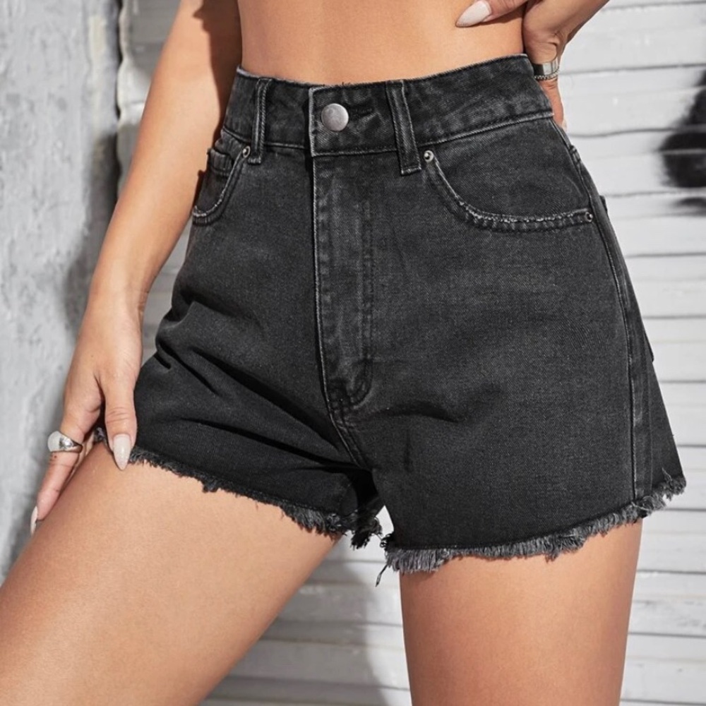 Black denim shorts